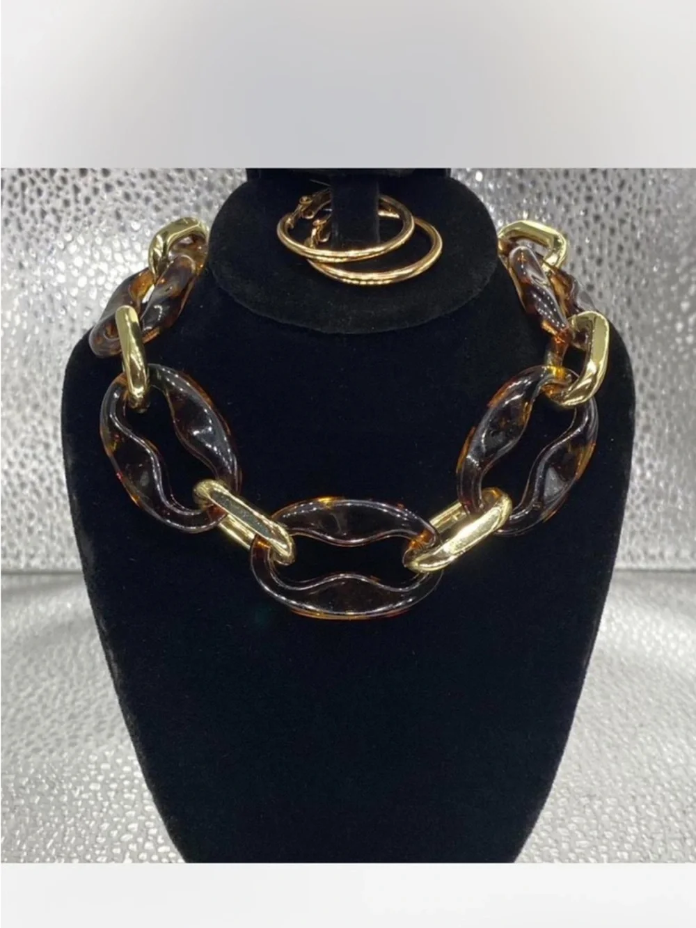 Southwestern **^ Gold / Amber ^^^ Chunky Link Necklace / Hoop Earrings *** - Picture 4 of 9